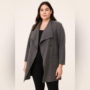 Eileen Fisher Boiled Wool Open Front Coat Jacket Gray XL Minimalist Draped